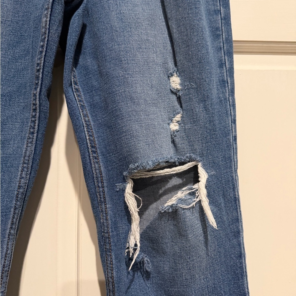 Abercrombie & Fitch Ankle Straight Ultra High Rise Blue Jeans Distressed Curve - Picture 2 of 7